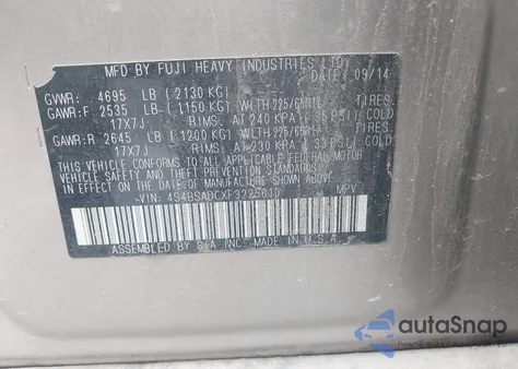 2015 Subaru Outback 2.5I Premium from USA, damaged, VIN 4S4BSADCXF3225610